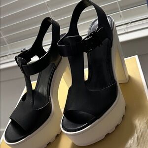 Michael Kors Sinead Platforms on Black Leather Slingback Sandals.